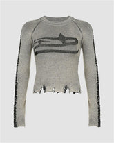 Vintage Ripped Star Print Sweater